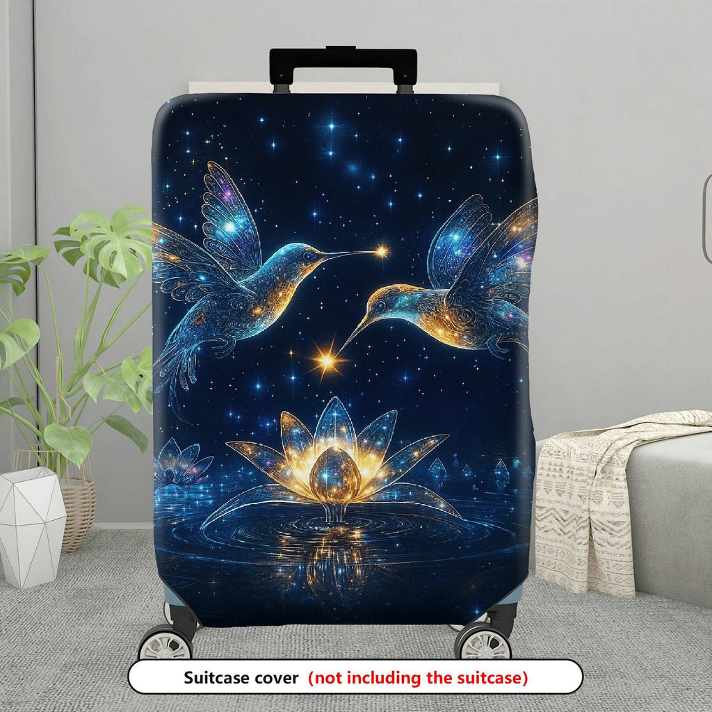 1-Piece Cosmic Hummingbird Starry Flower Universe Glitter  Suitcase Luggage Cover, Stretch Protective Sleeve