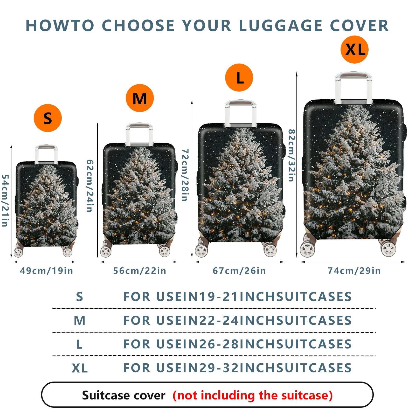 1-Piece Christmas Snow Tree Festive Winter Holiday  Suitcase Luggage Cover, Stretch Protective Sleeve