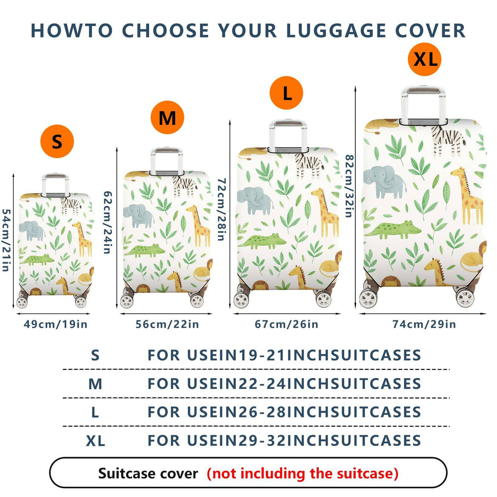 1-Piece Animal Green Leaf Travel Safari Animal Zoo  Suitcase Luggage Cover, Stretch Protective Sleeve