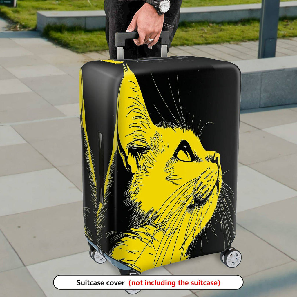 1-Piece Yellow Cat Artistic Stylish Unique Creative Modern  Suitcase Luggage Cover, Stretch Protective Sleeve