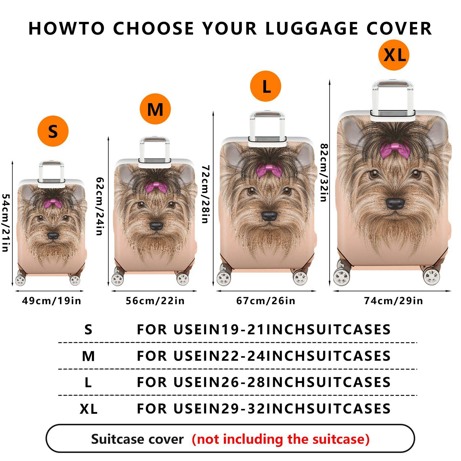 1-Piece Cute Yorkshire Dog Bowknot Pink Print  Animal  Suitcase Luggage Cover, Stretch Protective Sleeve