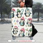 1-Piece Cute Festive Penguin Winter Holiday Christmas  Suitcase Luggage Cover, Stretch Protective Sleeve