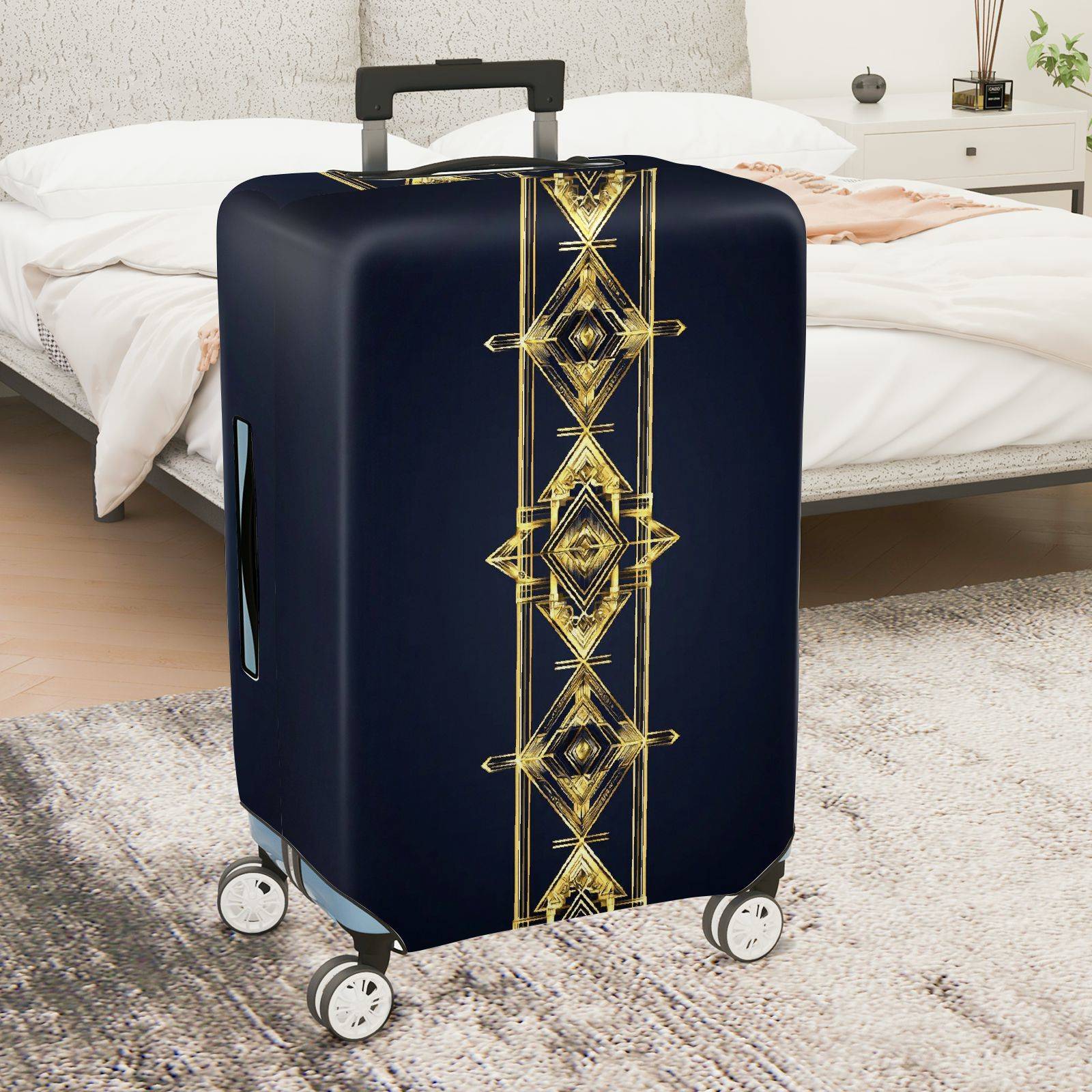1-Piece Geometric Gold Navy Elegant Stylish Chic  Suitcase Luggage Cover, Stretch Protective Sleeve