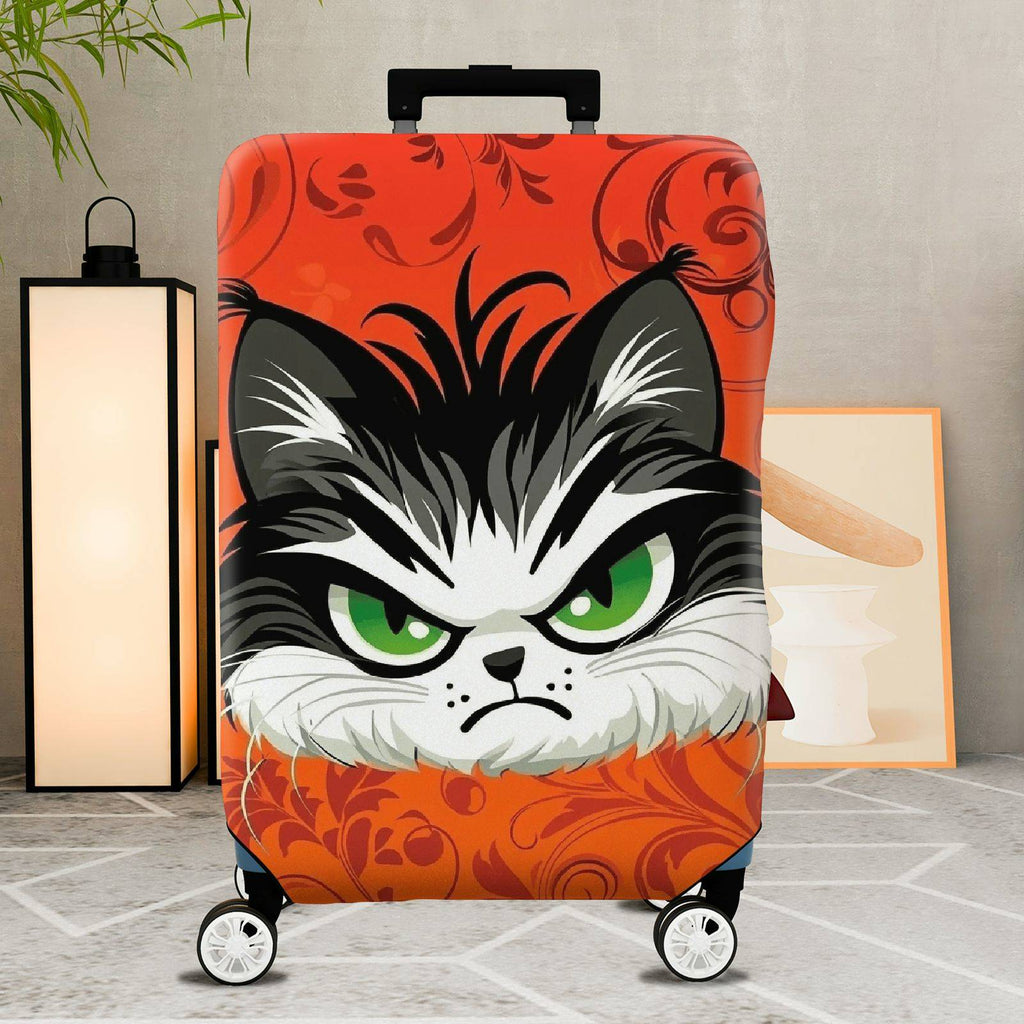 1-Piece Angry Cat  Orange Animal Art Floral  Suitcase Luggage Cover, Stretch Protective Sleeve
