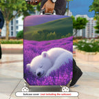 1-Piece Lavender Bear Sunset Field Landscape  Suitcase Luggage Cover, Stretch Protective Sleeve