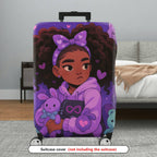 1-Piece Purple  Heart Teddy Bow Girl  Suitcase Luggage Cover, Stretch Protective Sleeve
