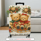 1-Piece Christmas Teddy Bear Snow Winter Holiday  Suitcase Luggage Cover, Stretch Protective Sleeve