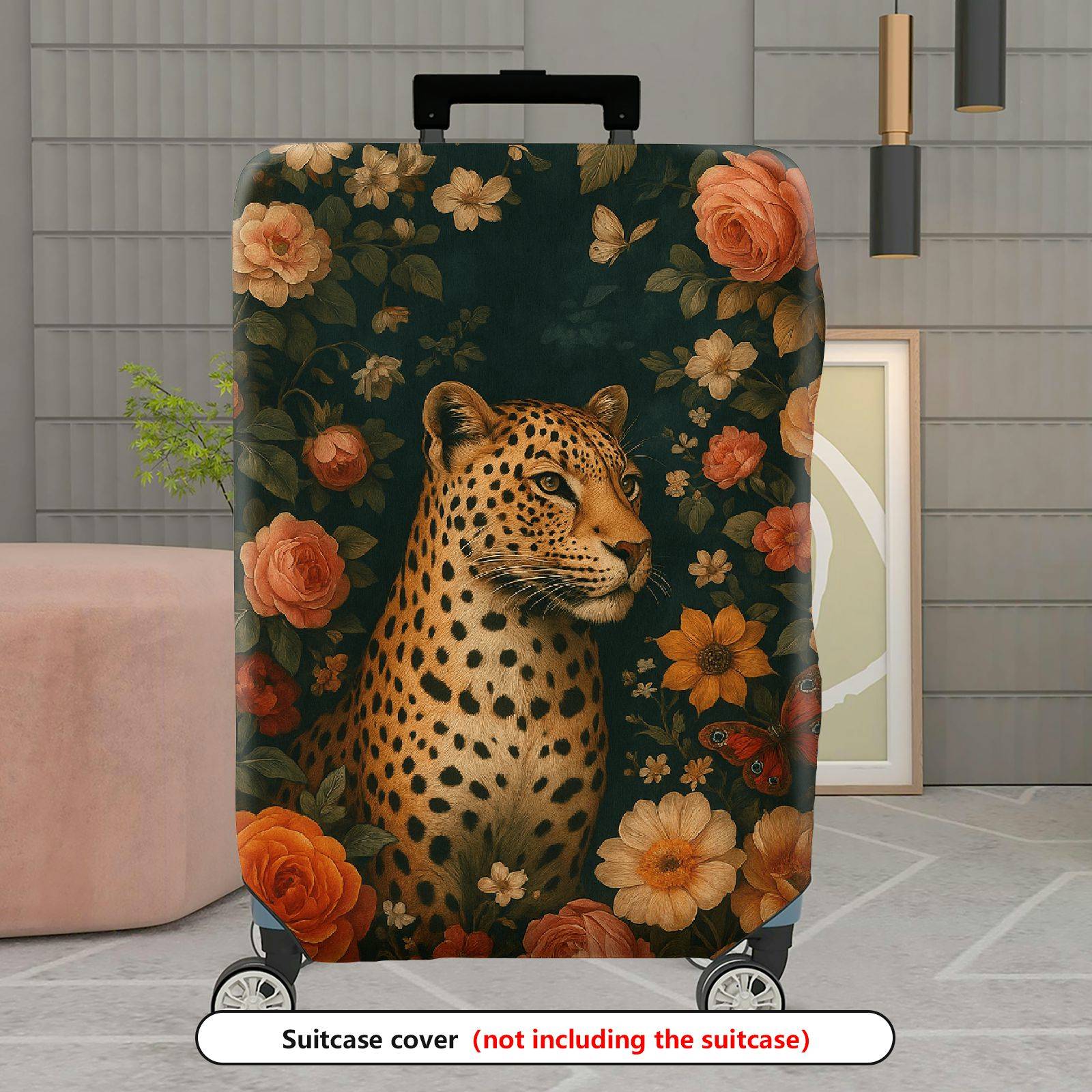 1-Piece Artistic Floral Leopard Butterfly Nature Elegant  Suitcase Luggage Cover, Stretch Protective Sleeve