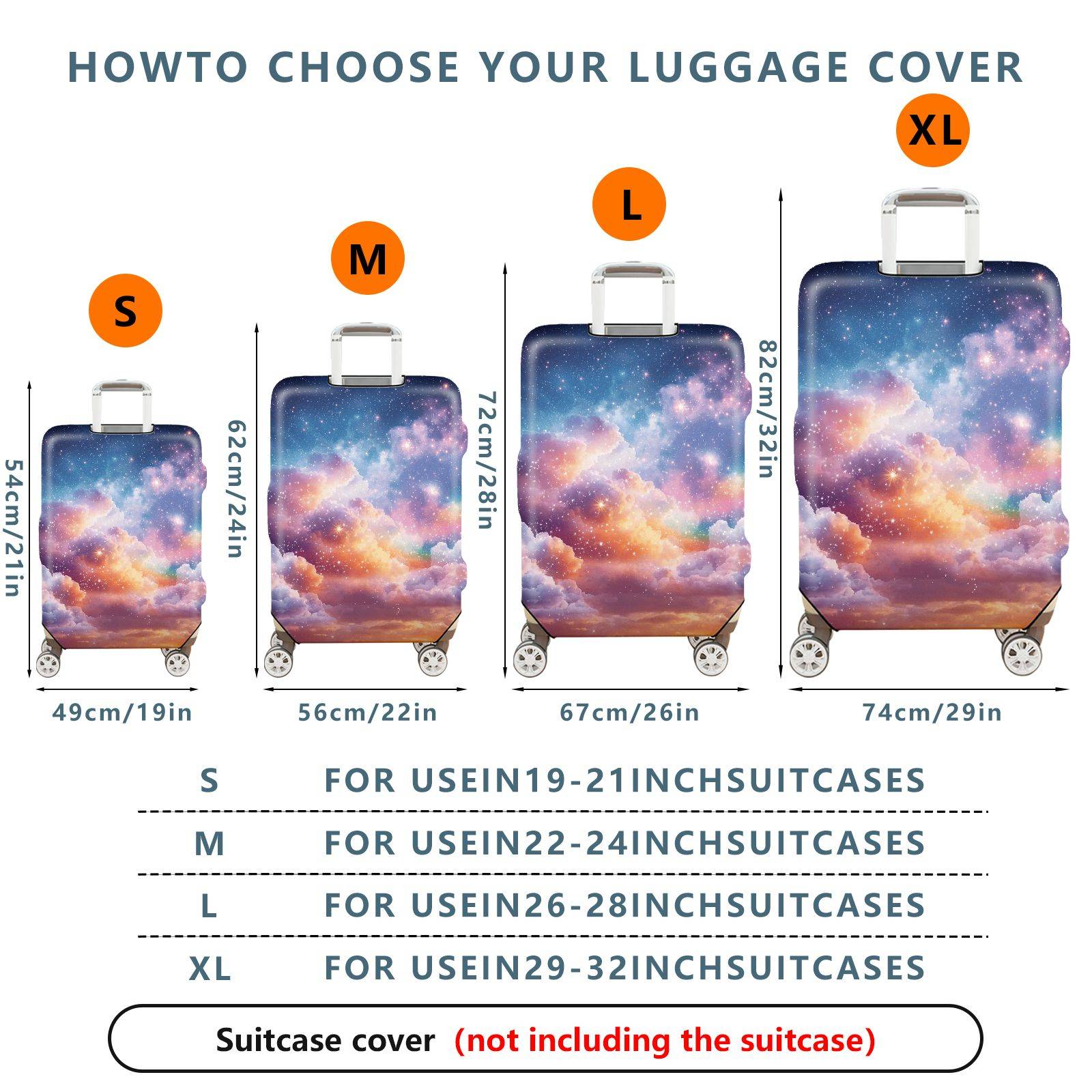1-Piece Galaxy Stars Clouds Nebula Cosmic Space  Suitcase Luggage Cover, Stretch Protective Sleeve
