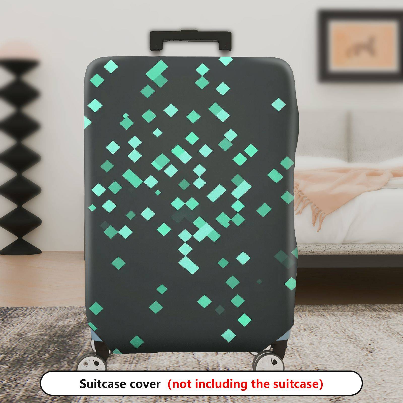 1-Piece Green Geometric Pattern Modern Stylish Chic Travel  Suitcase Luggage Cover, Stretch Protective Sleeve