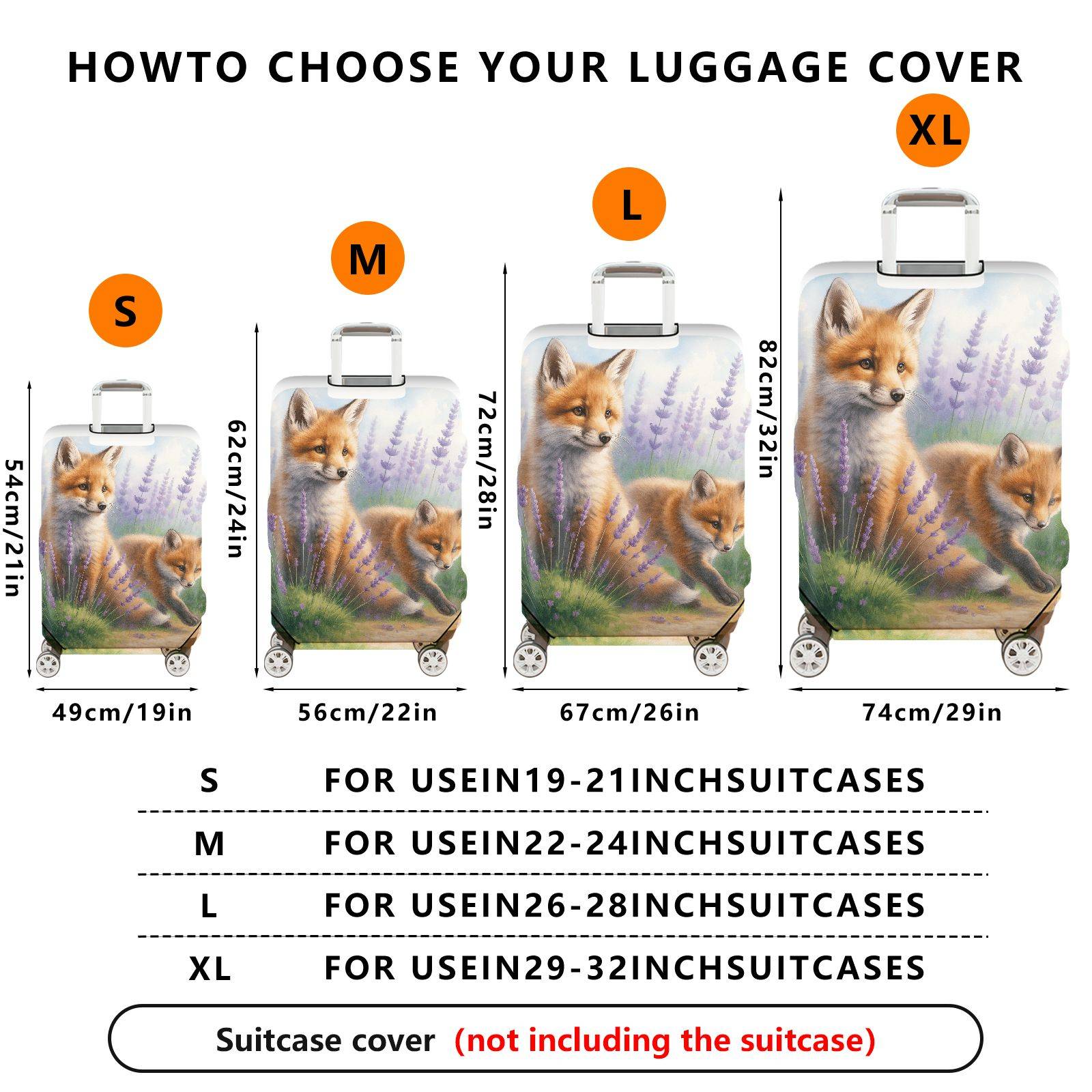 1-Piece Animals Lavender Nature Fox Scenic  Suitcase Luggage Cover, Stretch Protective Sleeve