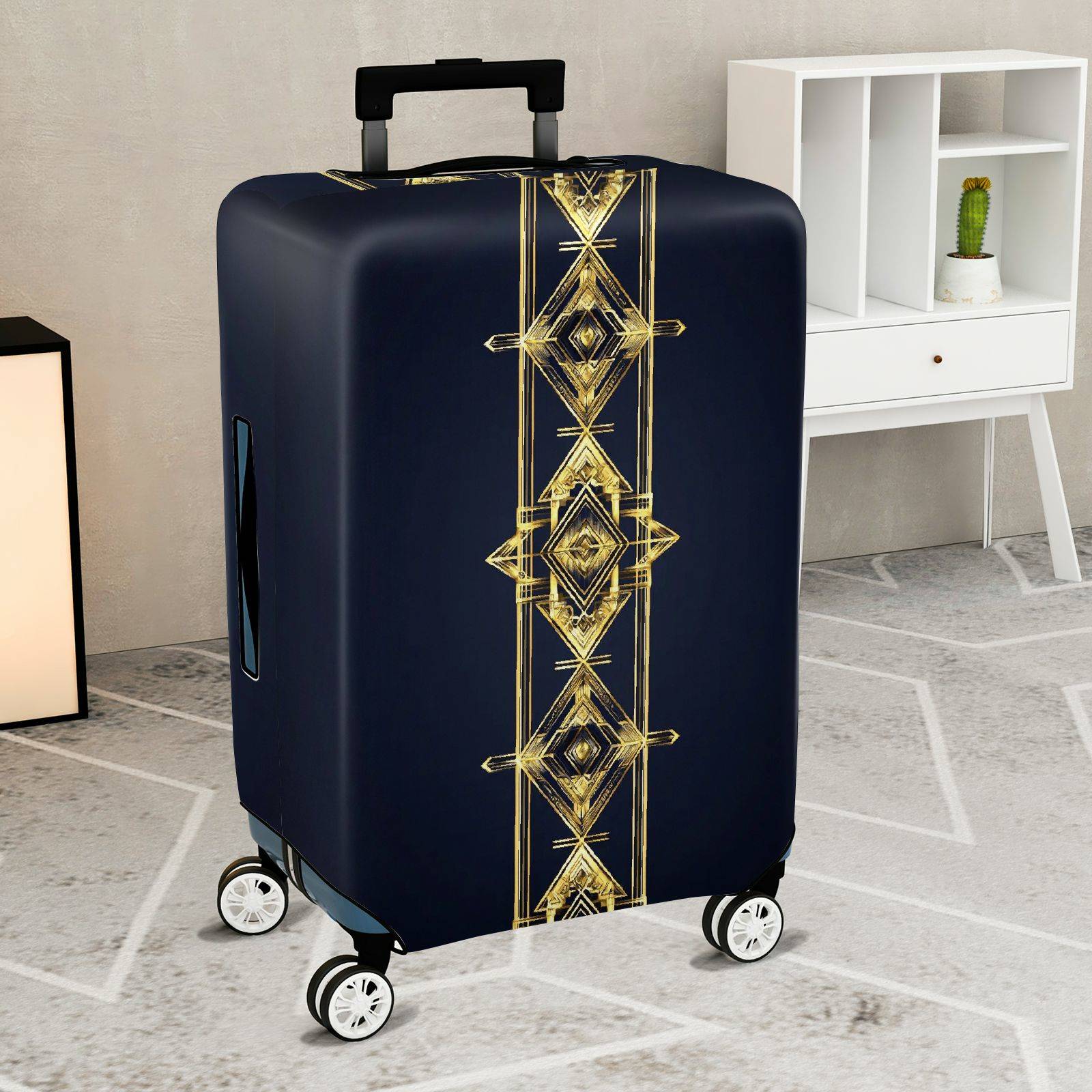 1-Piece Geometric Gold Navy Elegant Stylish Chic  Suitcase Luggage Cover, Stretch Protective Sleeve