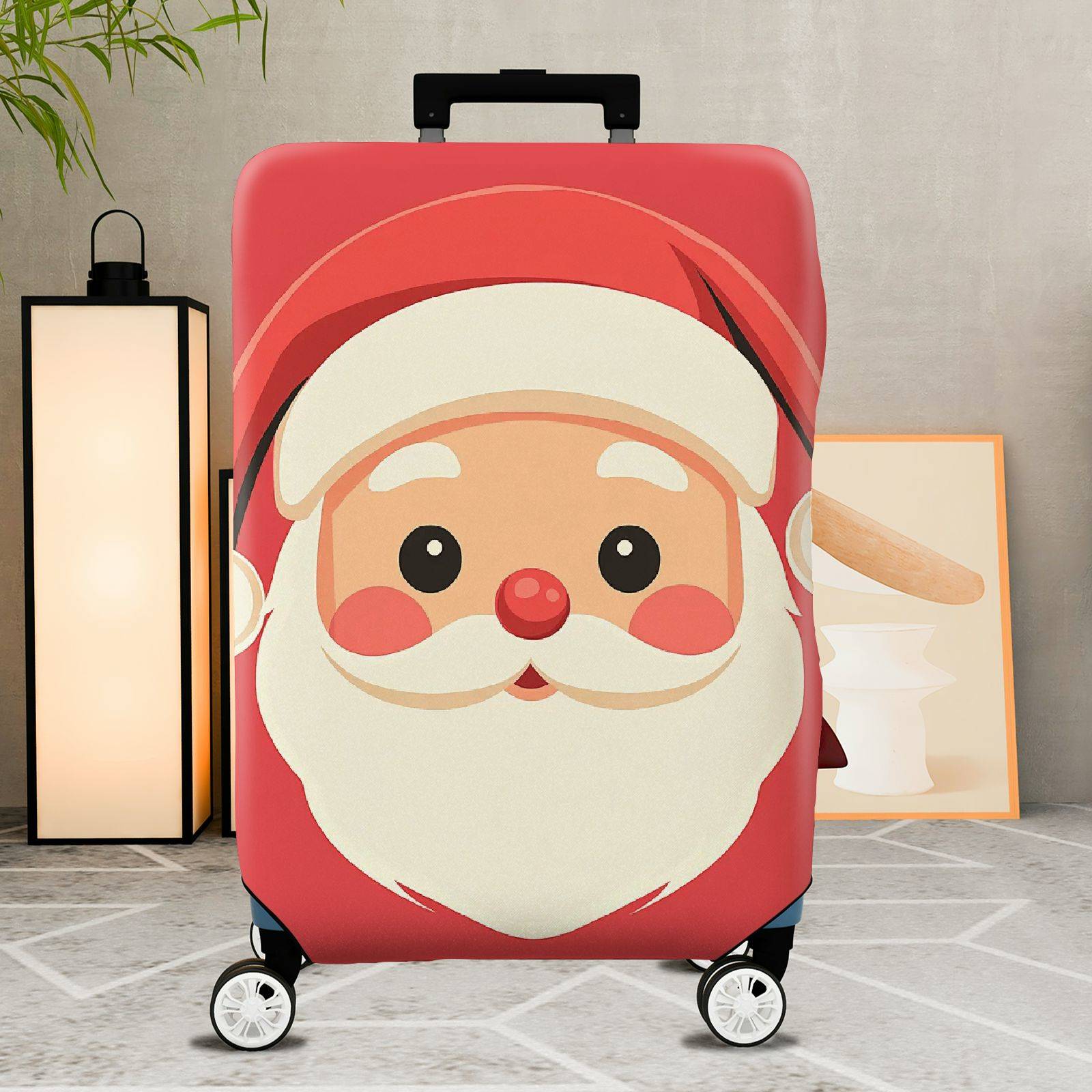 1-Piece Santa Claus Cute Red Christmas Holiday Festive  Suitcase Luggage Cover, Stretch Protective Sleeve