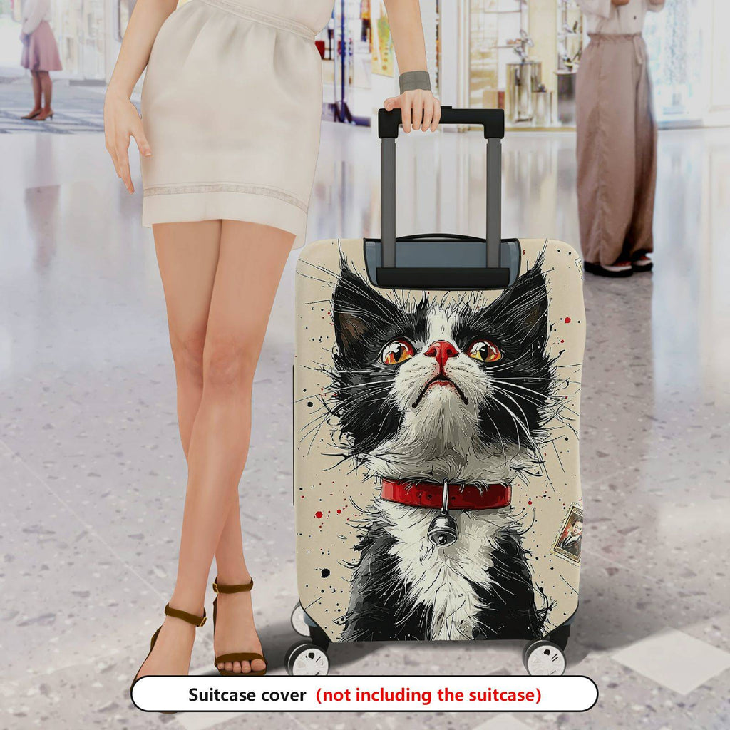 1-Piece Cat Animal Graphic Artistic Creative Black  Suitcase Luggage Cover, Stretch Protective Sleeve