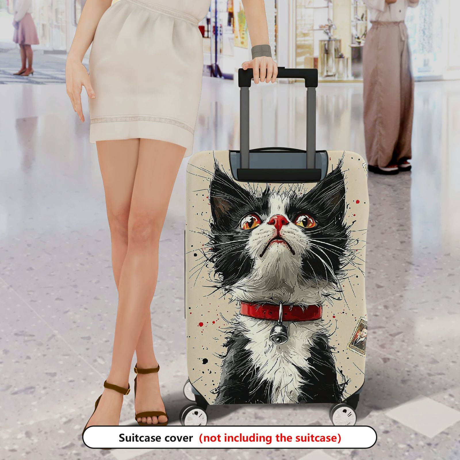 1-Piece Cat Animal Graphic Artistic Creative Black  Suitcase Luggage Cover, Stretch Protective Sleeve