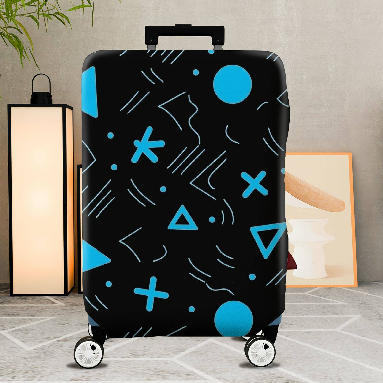 1-Piece Geometric Abstract Black Blue Artistic Modern Funky  Suitcase Luggage Cover, Stretch Protective Sleeve