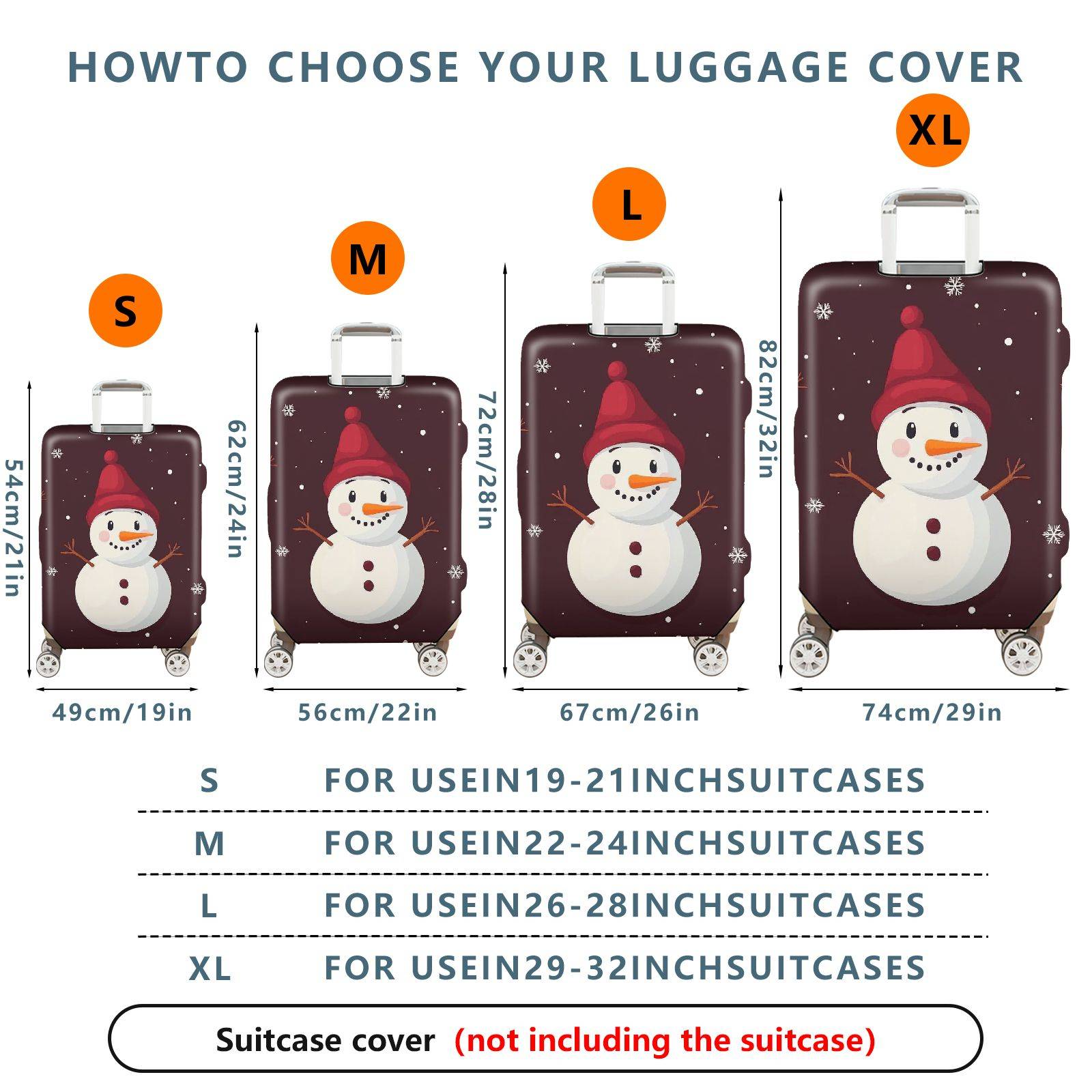 1-Piece Snowman Winter Festive Holiday Cheer  Suitcase Luggage Cover, Stretch Protective Sleeve