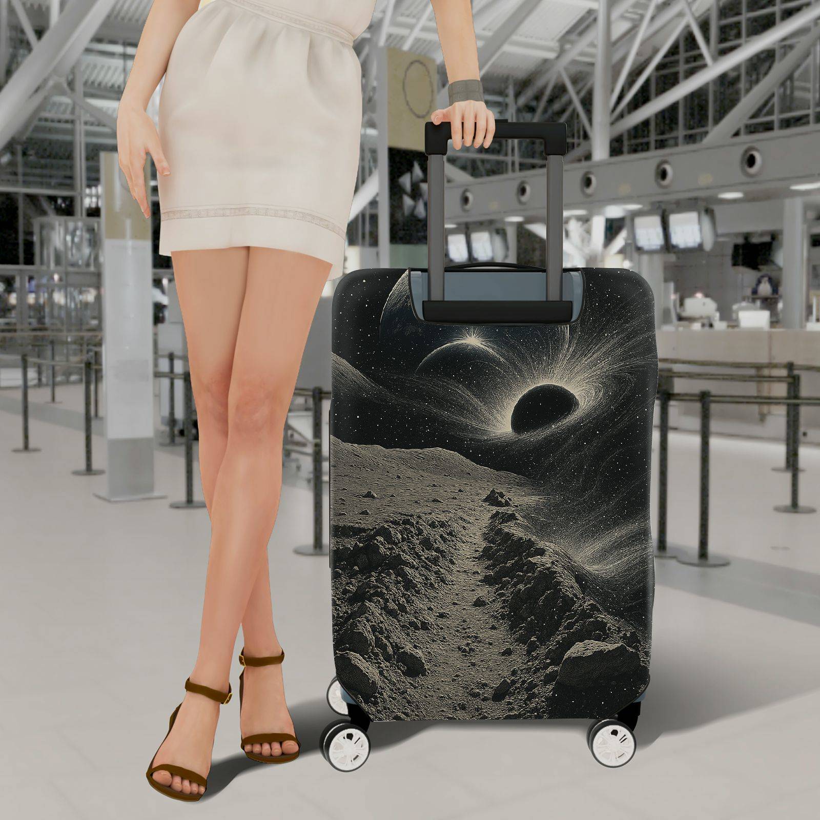 1-Piece Space Galaxy Moon Planet Astronomy Cosmic  Suitcase Luggage Cover, Stretch Protective Sleeve