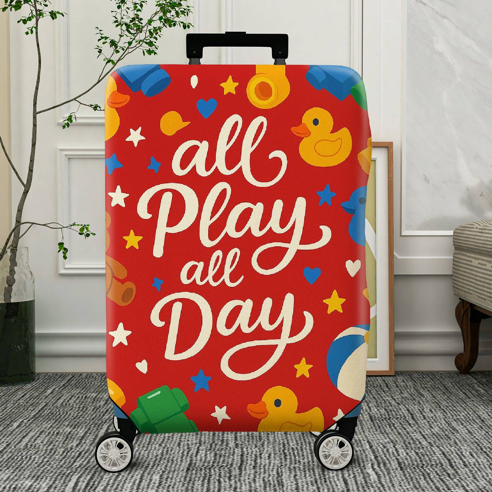 1-Piece All Play Day Teddy Duck Star Heart  Suitcase Luggage Cover, Stretch Protective Sleeve
