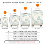 1-Piece Abstract Floral Leaves Blue White Pastel Printed  Suitcase Luggage Cover, Stretch Protective Sleeve