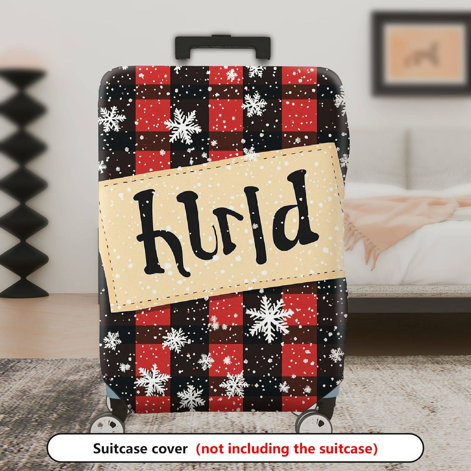 1-Piece Plaid Snowflake Rustic Winter Holiday Christmas  Suitcase Luggage Cover, Stretch Protective Sleeve