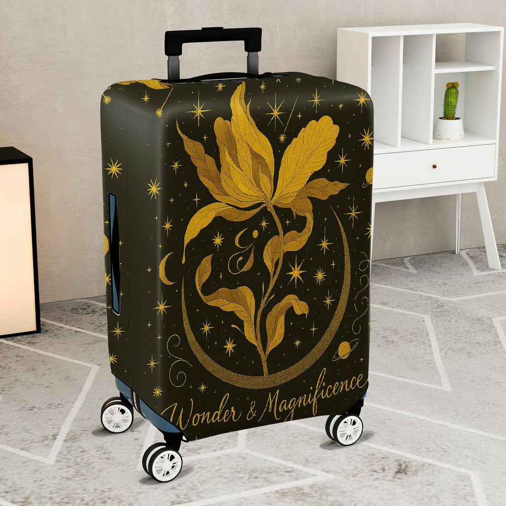 1-Piece Golden Floral Starry Night Wonder Magnificence Cosmic  Suitcase Luggage Cover, Stretch Protective Sleeve