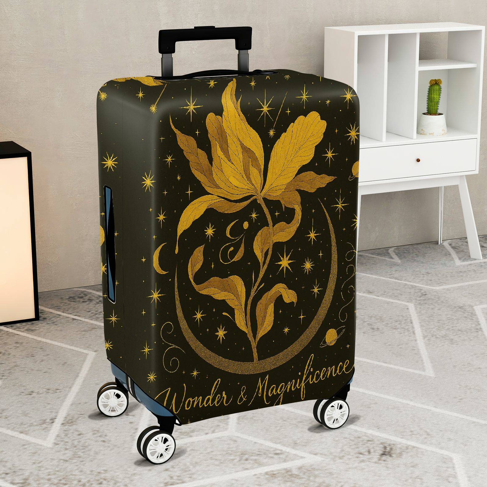 1-Piece Golden Floral Starry Night Wonder Magnificence Cosmic  Suitcase Luggage Cover, Stretch Protective Sleeve
