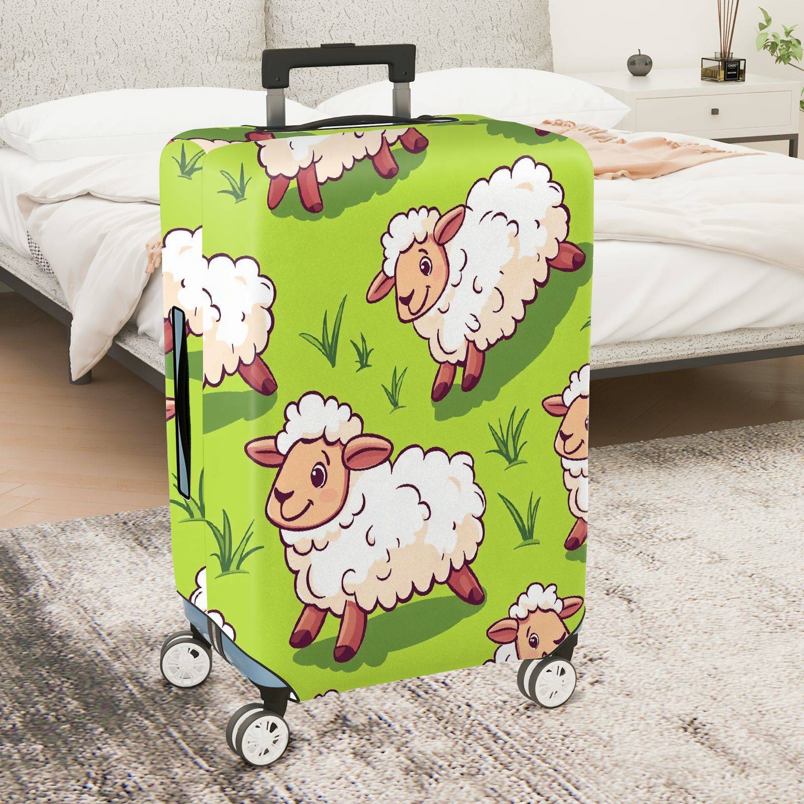 1-Piece Adorable  Sheep Green Pasture Farm Animal Travel  Suitcase Luggage Cover, Stretch Protective Sleeve