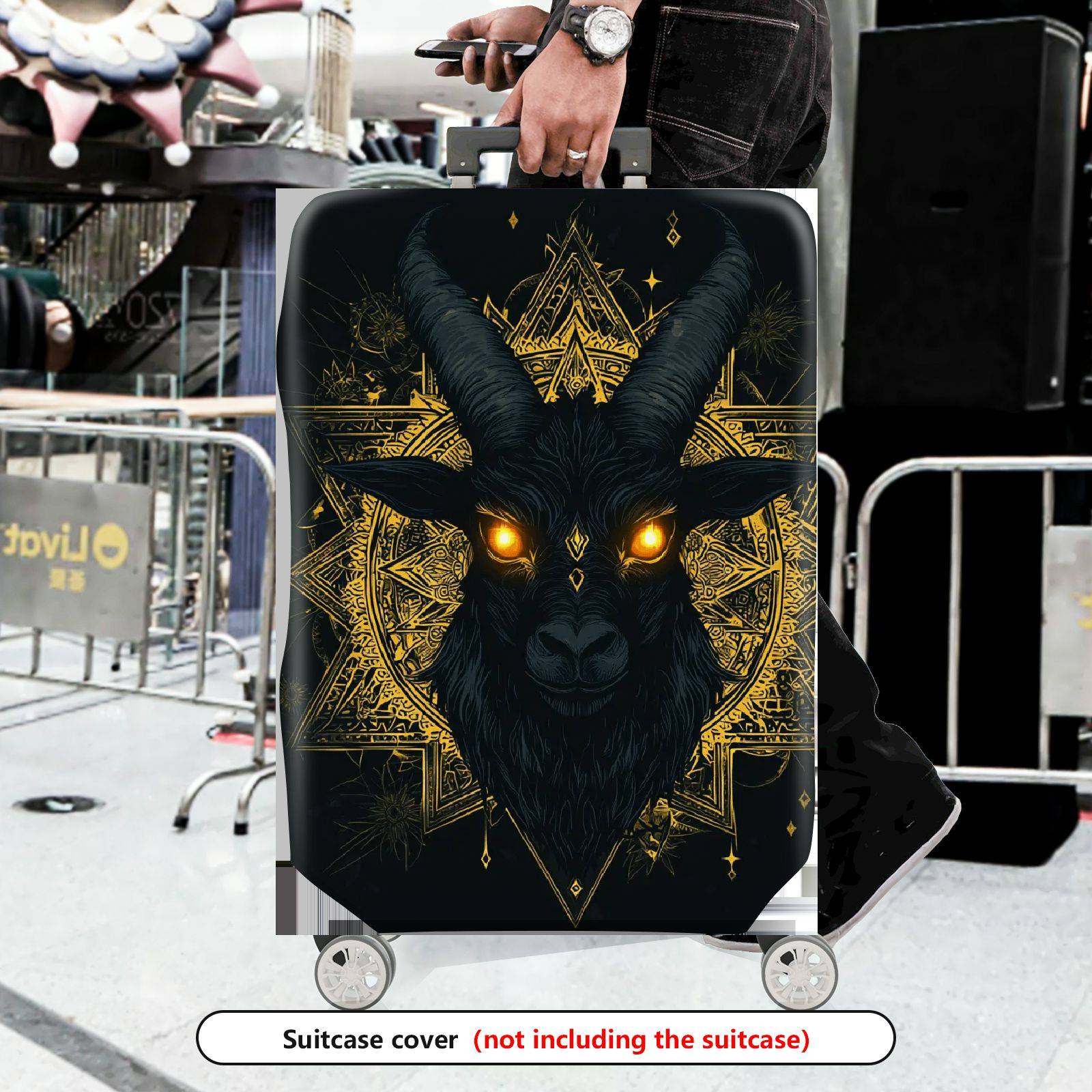 1-Piece Black Goat Gold Geometric Mystical Illuminated  Suitcase Luggage Cover, Stretch Protective Sleeve
