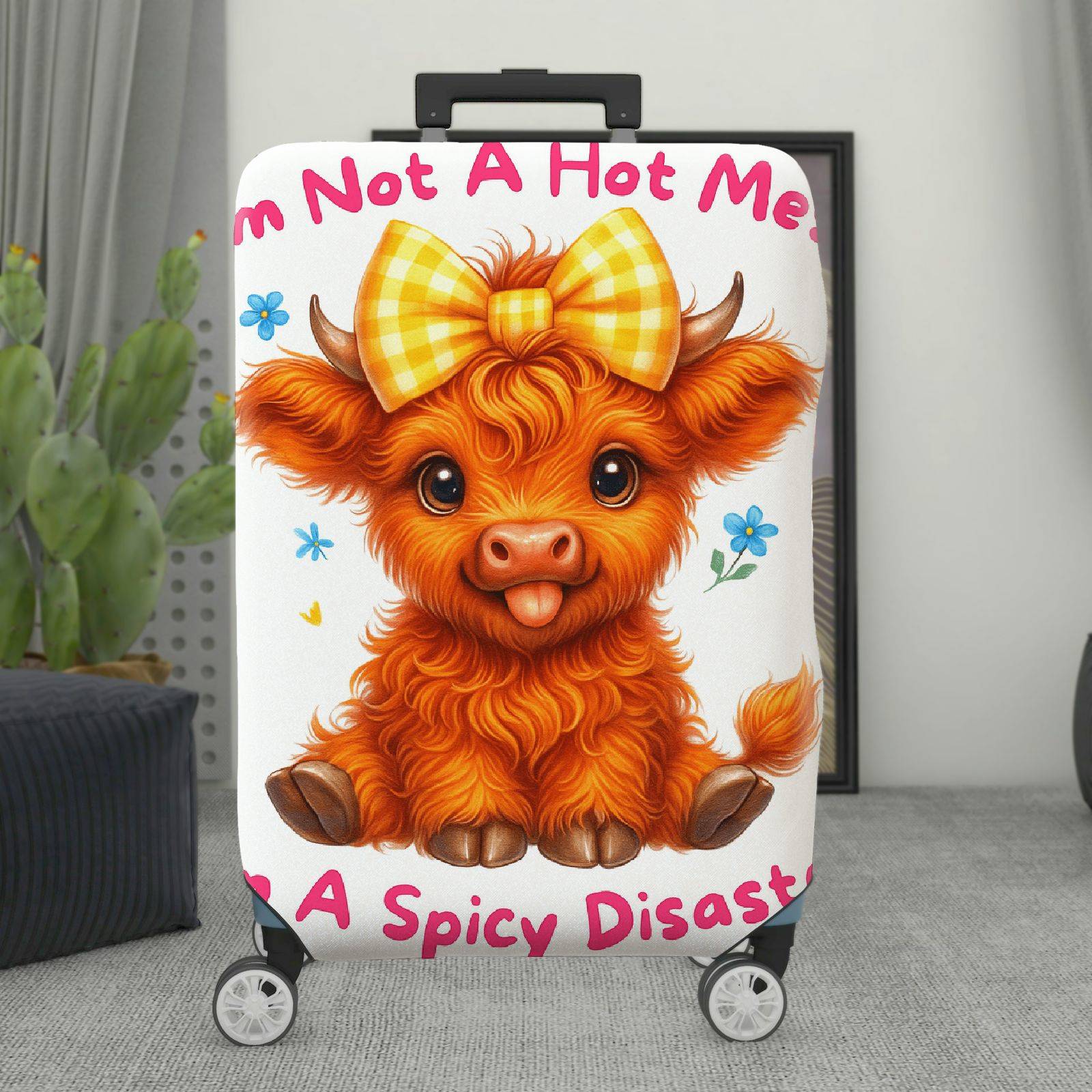 1-Piece Cute Cow  Floral Bowknot Funny Text  Suitcase Luggage Cover, Stretch Protective Sleeve