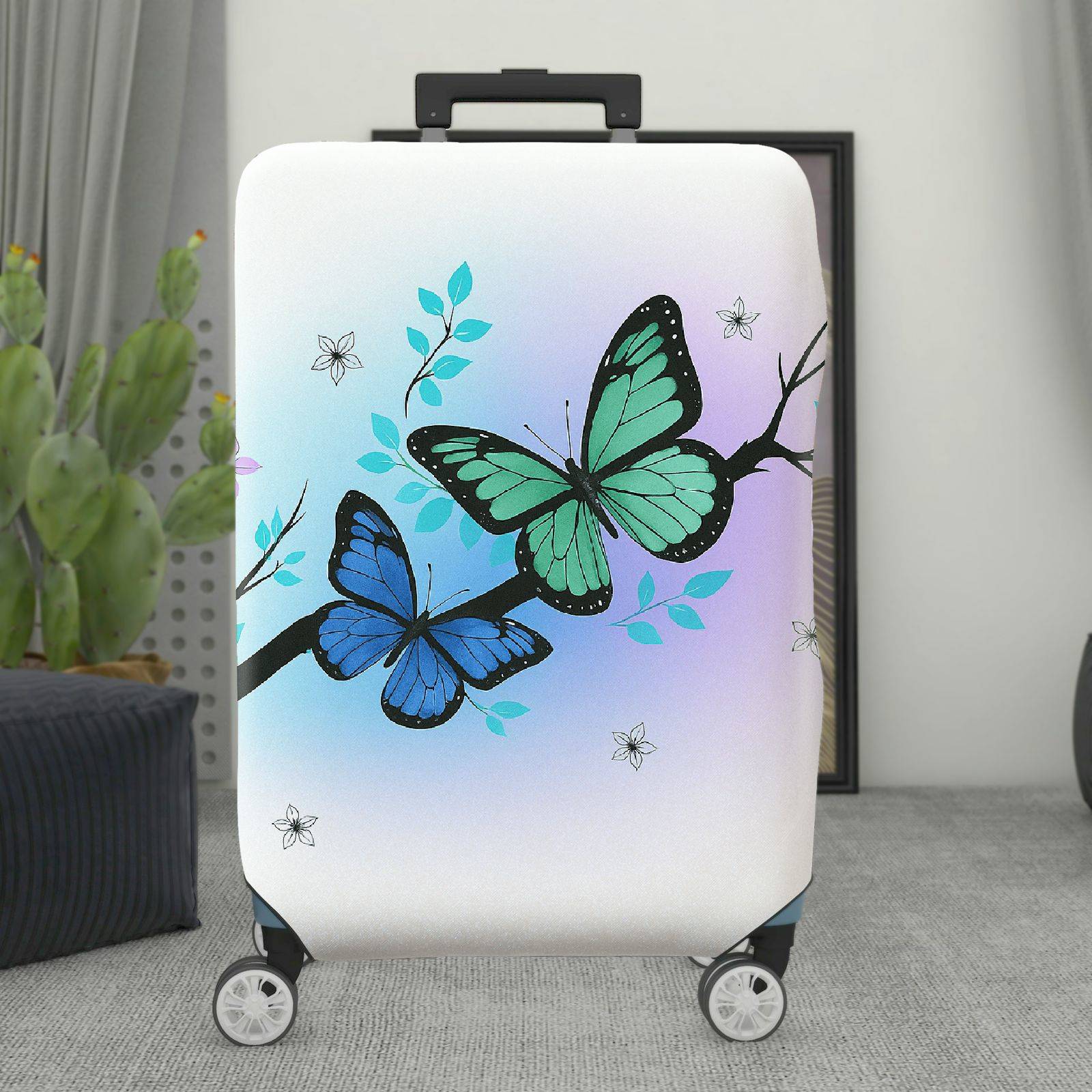 1-Piece Butterfly Floral Gradient Nature Artistic  Suitcase Luggage Cover, Stretch Protective Sleeve