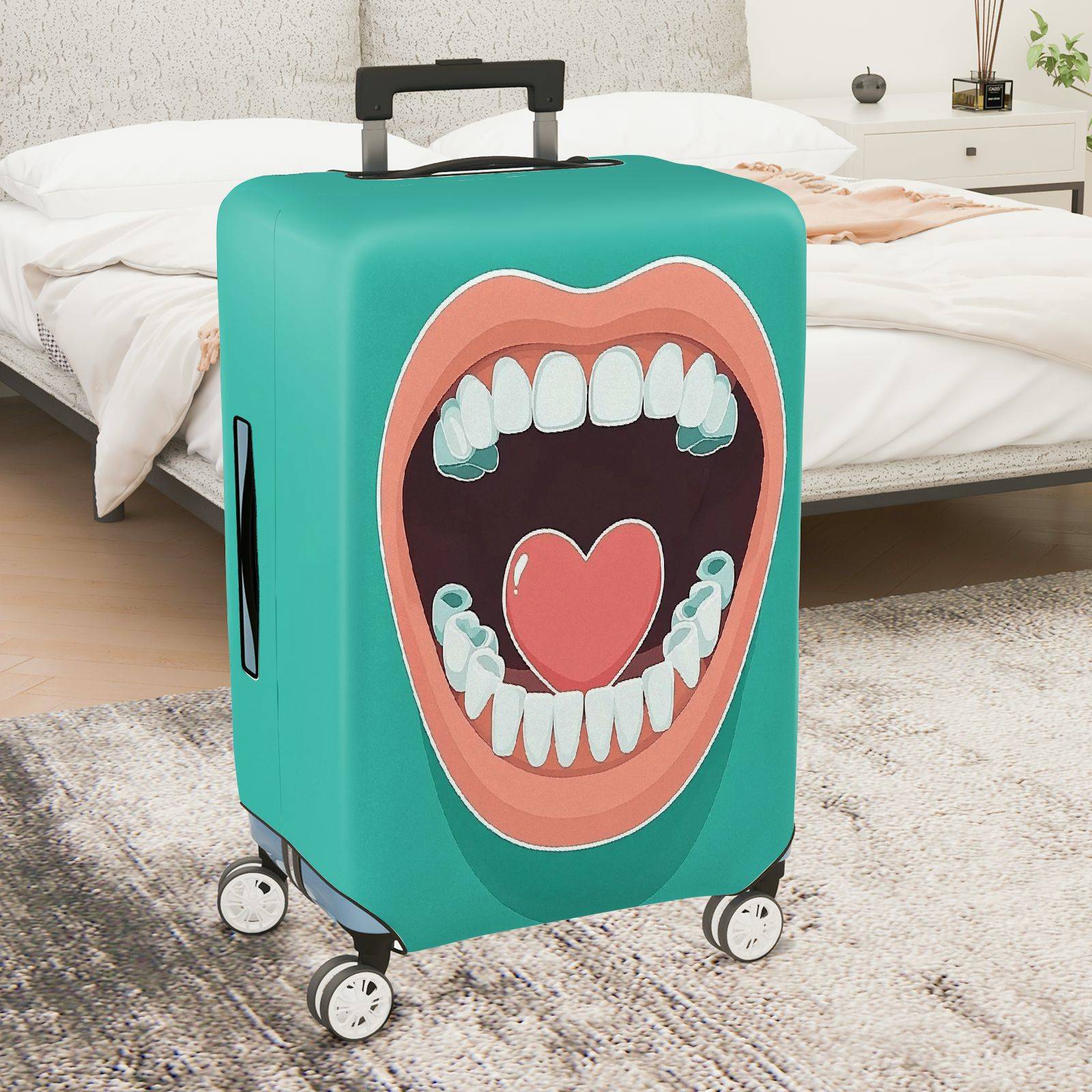 1-Piece Art Pop Mouth Teeth Heart  Suitcase Luggage Cover, Stretch Protective Sleeve