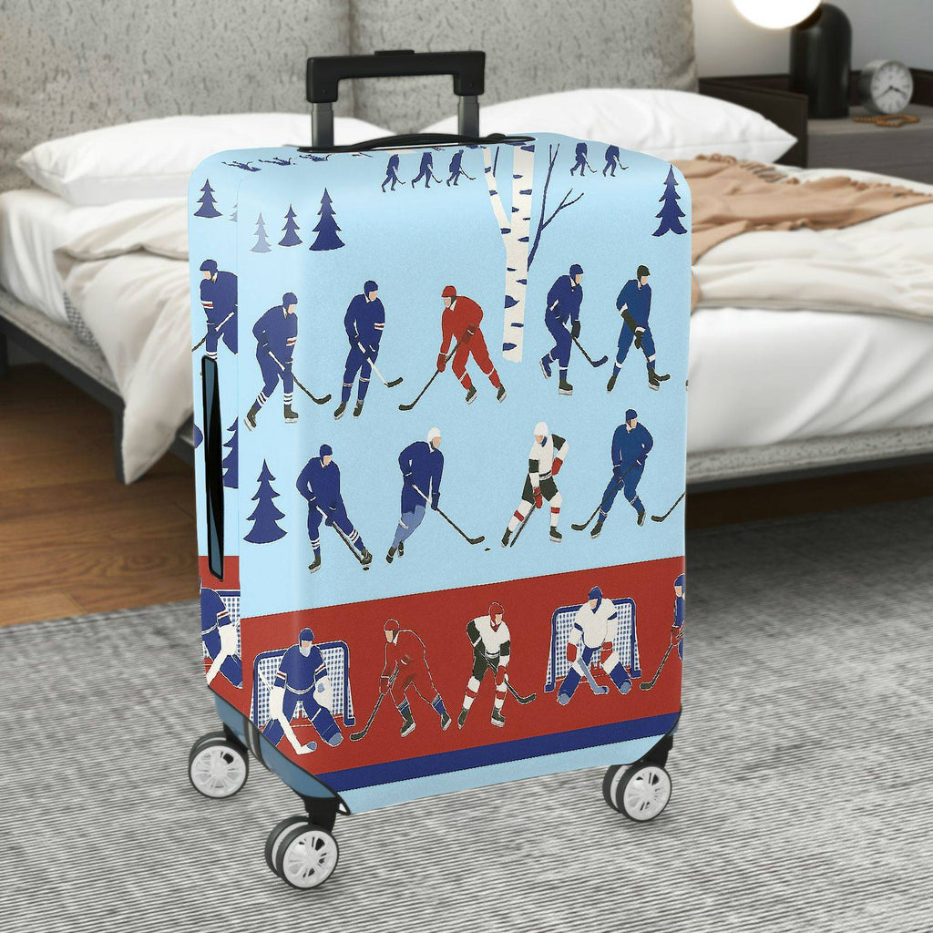 1-Piece Blue Hockey Player Forest Sports Winter  Suitcase Luggage Cover, Stretch Protective Sleeve