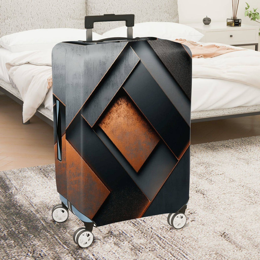 1-Piece Geometric Modern Industrial Abstract Metallic Neutral  Suitcase Luggage Cover, Stretch Protective Sleeve