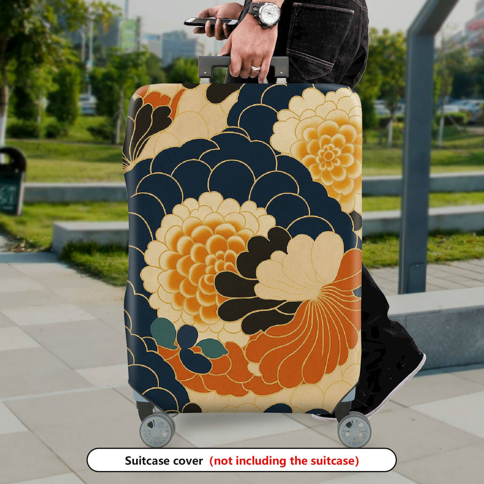 1-Piece Floral Pattern Retro Stylish Unique Traditional Vintage Artistic  Suitcase Luggage Cover, Stretch Protective Sleeve