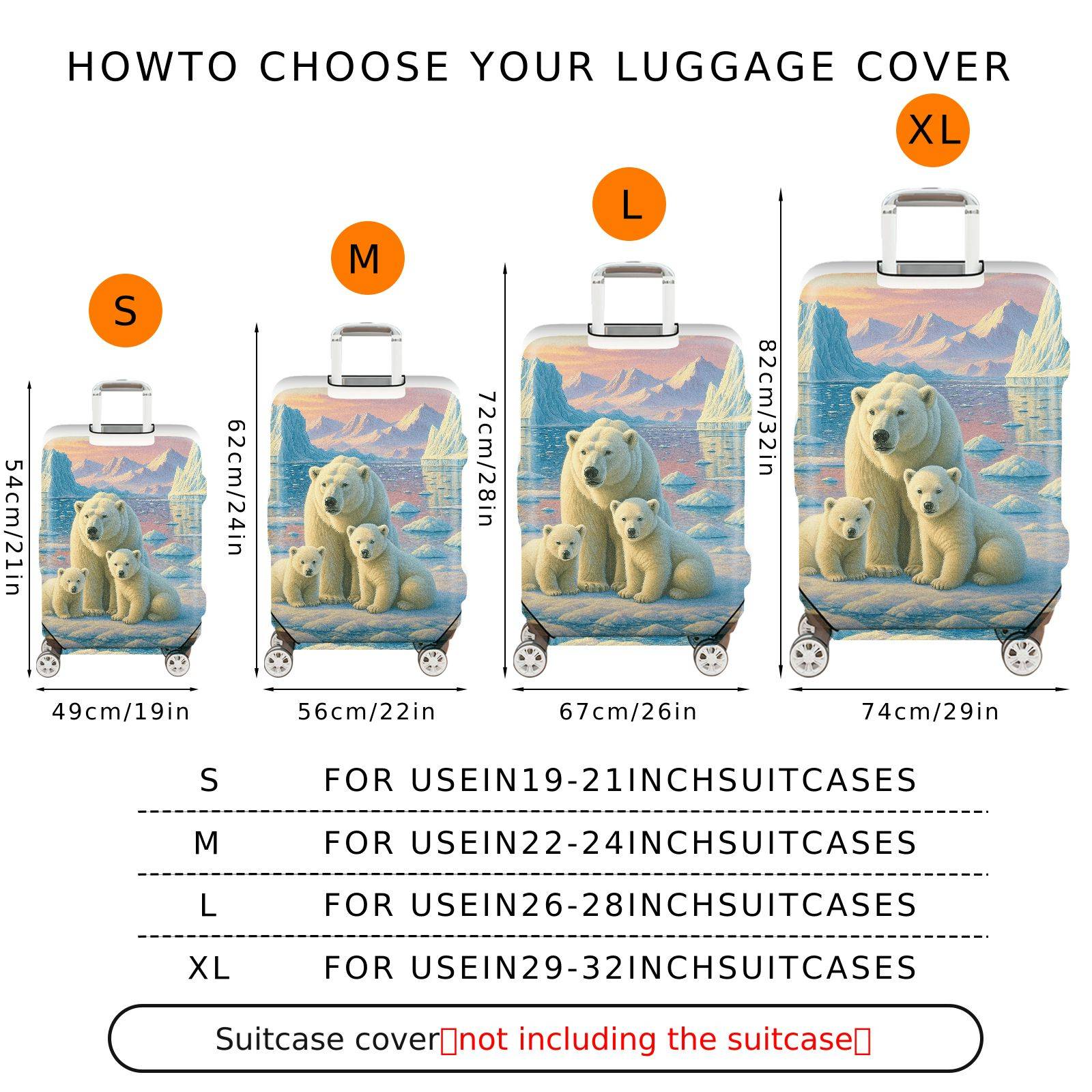 1-Piece Arctic Polar Bear Family Scenic Sunset Iceberg Wilderness  Suitcase Luggage Cover, Stretch Protective Sleeve