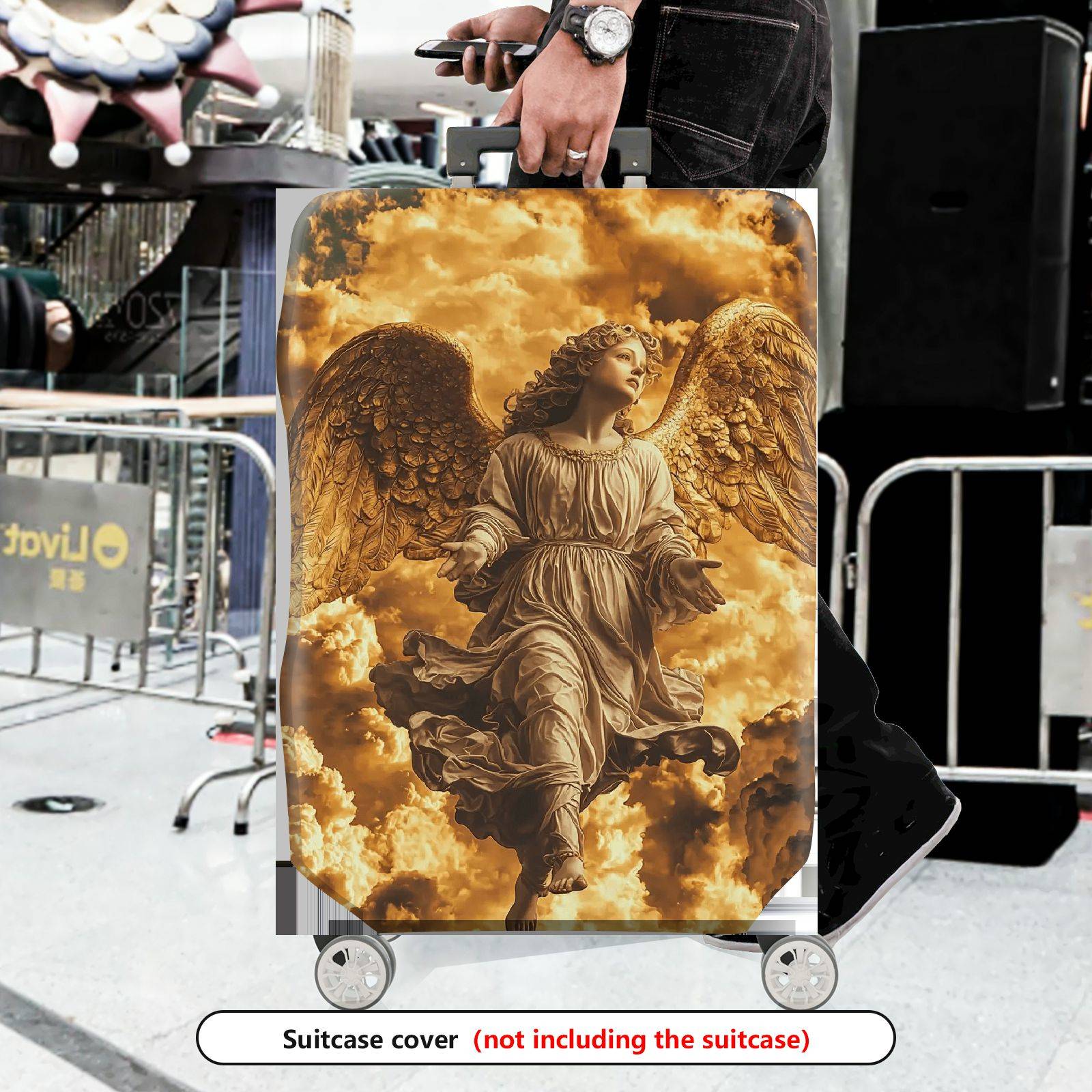 1-Piece Angelic Heavenly Clouds Golden Wings Divine Guardian  Suitcase Luggage Cover, Stretch Protective Sleeve