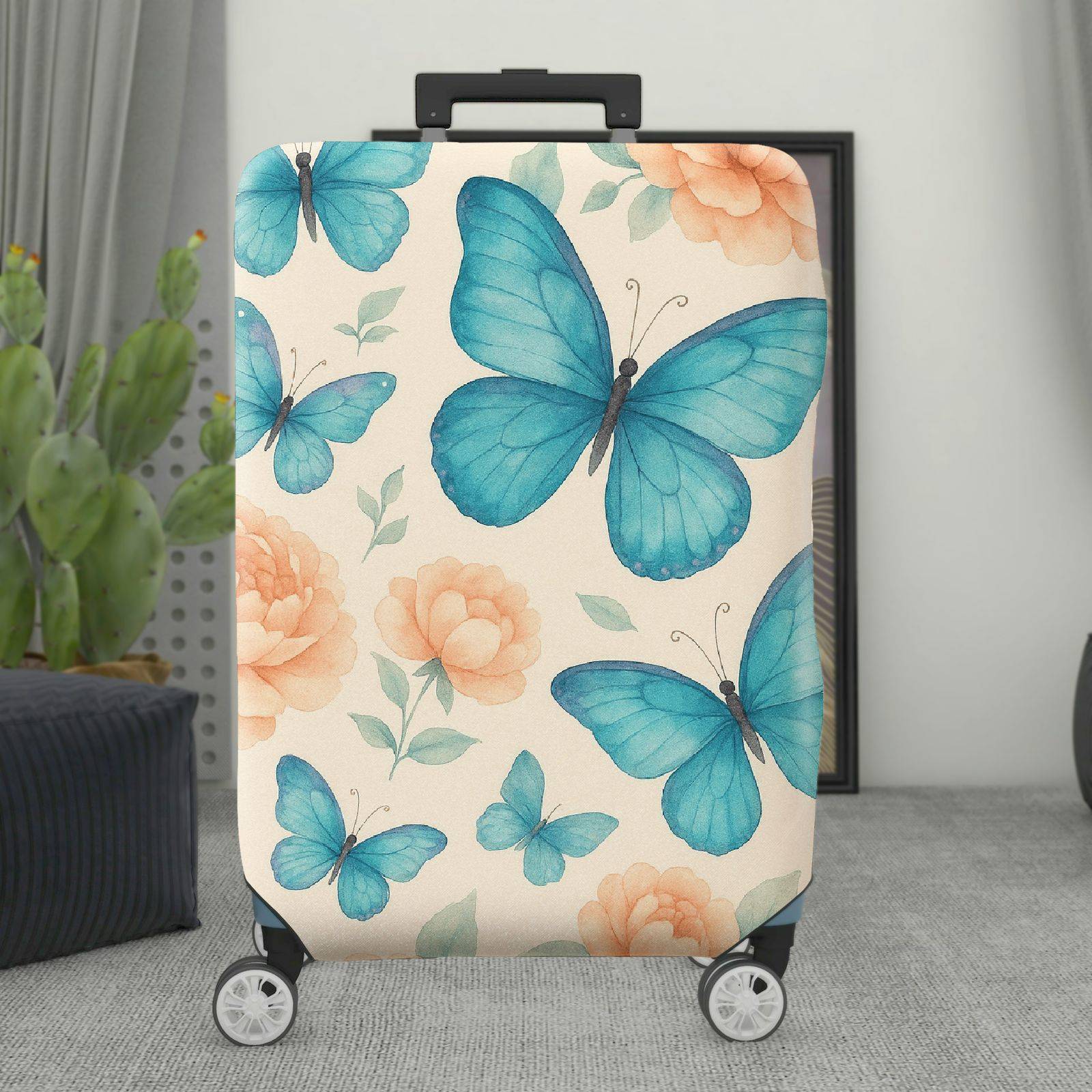 1-Piece Butterfly Floral Pastel Travel Luggage  Suitcase Luggage Cover, Stretch Protective Sleeve