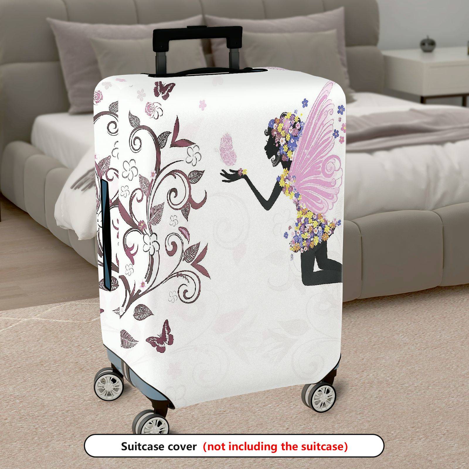 1-Piece Fairy Butterfly Floral Fantasy Elegant Artistic  Suitcase Luggage Cover, Stretch Protective Sleeve