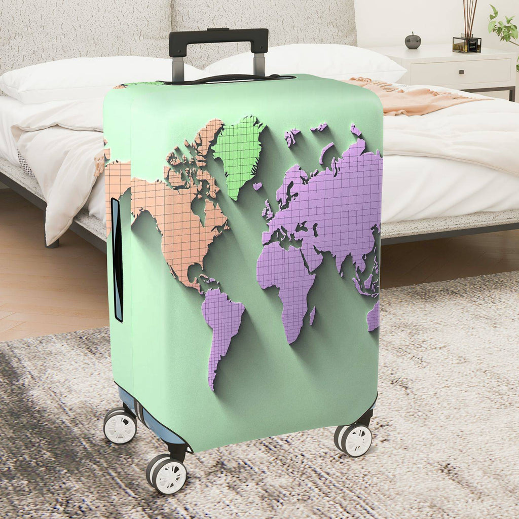 1-Piece World Map Travel Destination Pattern Multicolor Geometric  Suitcase Luggage Cover, Stretch Protective Sleeve