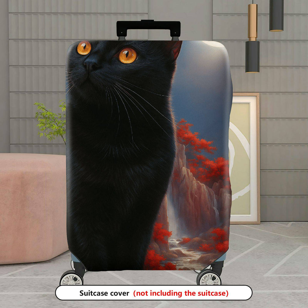 1-Piece Black Cat Moon Landscape Red Tree Artistic  Suitcase Luggage Cover, Stretch Protective Sleeve
