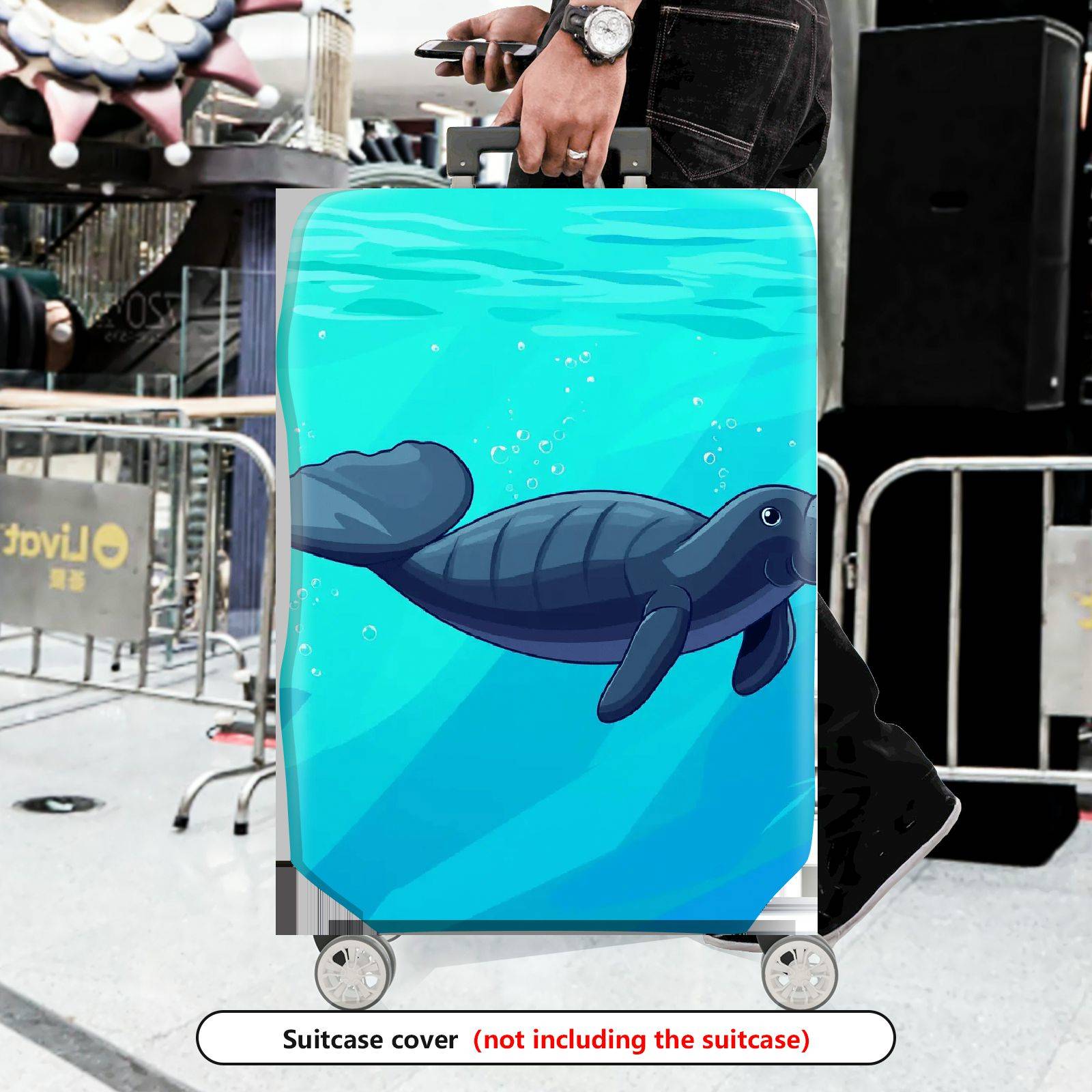 1-Piece Aqua Manatee Underwater Ocean Blue Sea  Suitcase Luggage Cover, Stretch Protective Sleeve