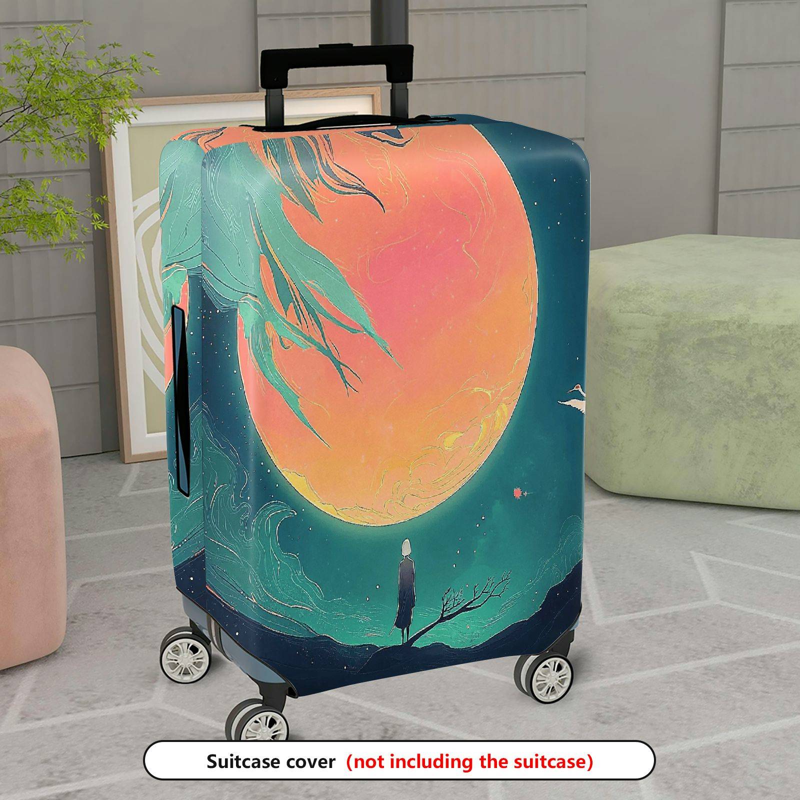 1-Piece Abstract Moon Night Glow Artistic  Suitcase Luggage Cover, Stretch Protective Sleeve