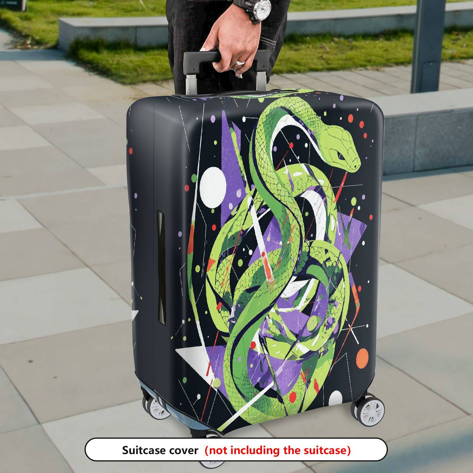 1-Piece Green Snake Abstract Geometric Artistic Cosmic  Suitcase Luggage Cover, Stretch Protective Sleeve