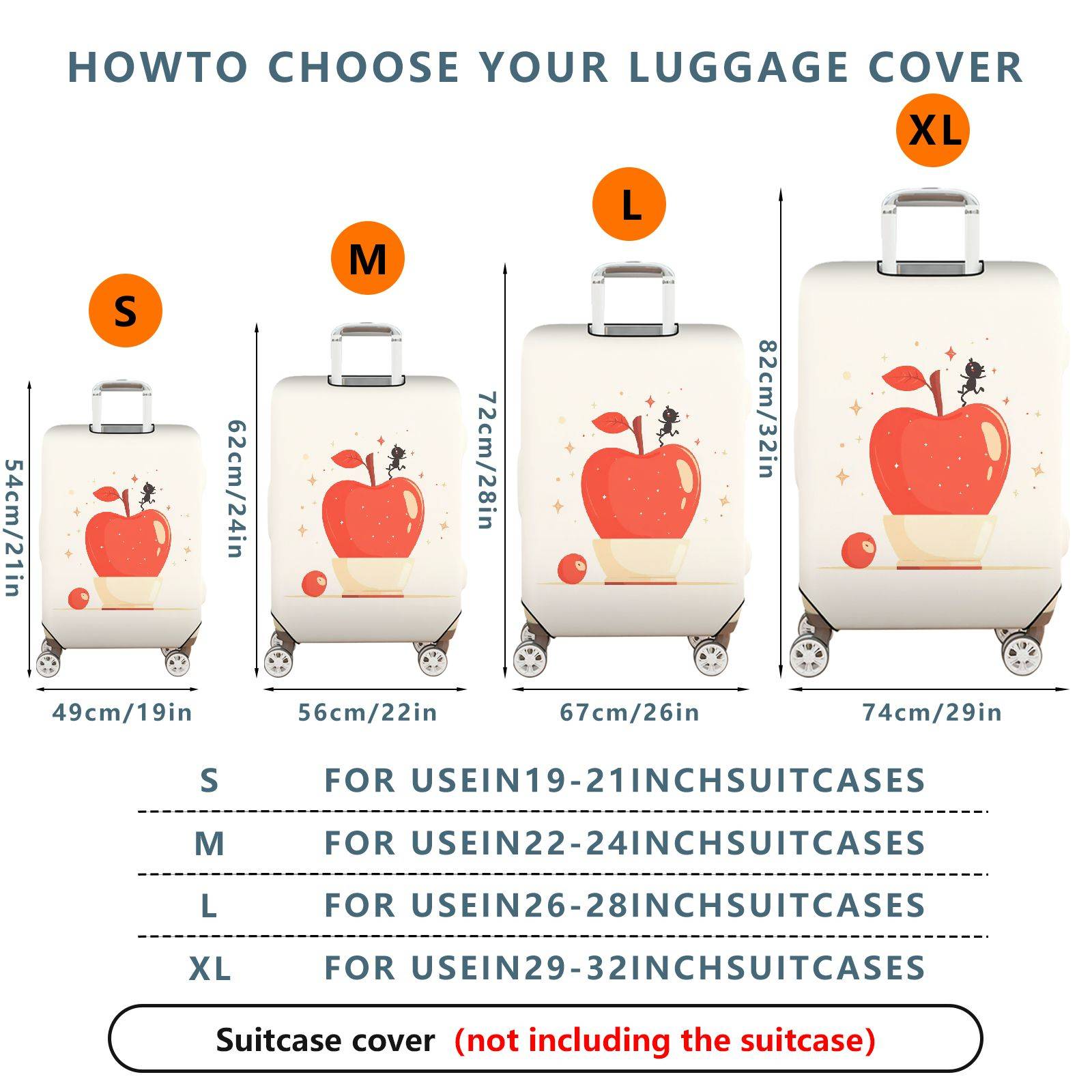 1-Piece Apple Ant  Artistic Fun Modern Stylish  Suitcase Luggage Cover, Stretch Protective Sleeve