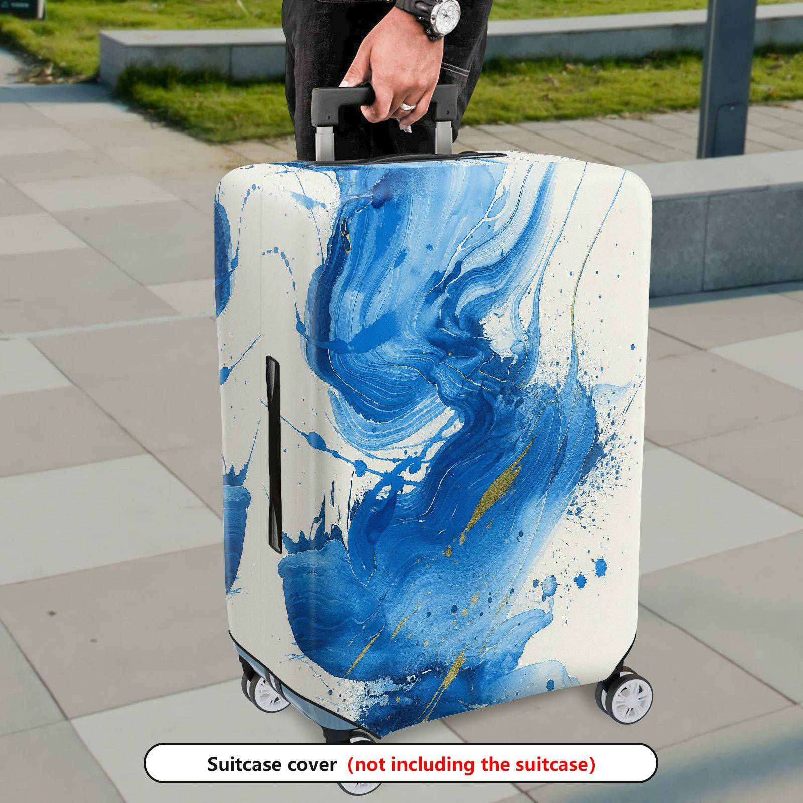 1-Piece Abstract Blue Artistic Swirl Paint Splash Luggage  Suitcase Luggage Cover, Stretch Protective Sleeve