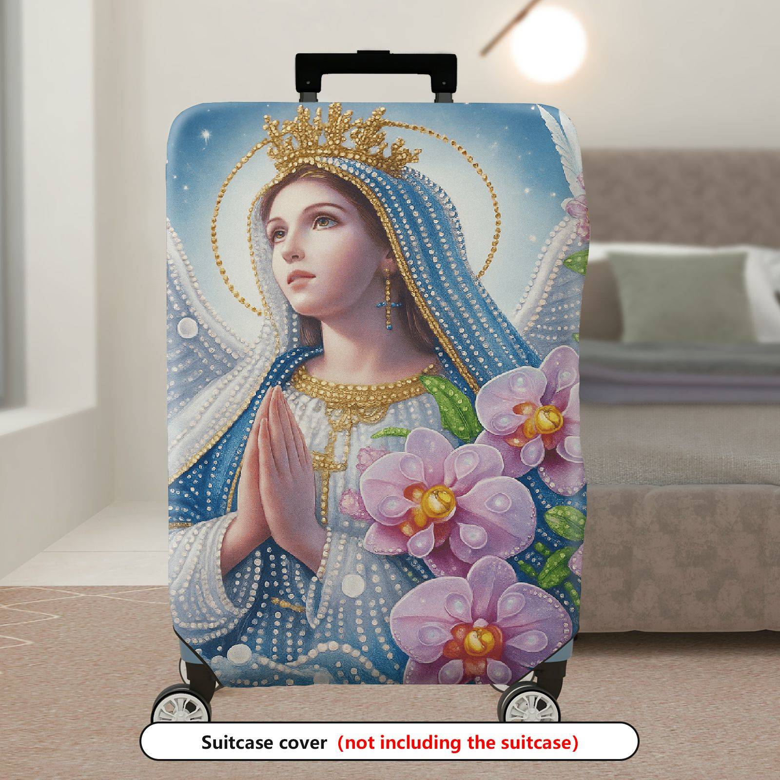 1-Piece Angel Floral Crown Orchid Praying Halo Religious  Suitcase Luggage Cover, Stretch Protective Sleeve