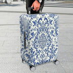1-Piece Blue Vintage Floral Bird Pattern Damask  Suitcase Luggage Cover, Stretch Protective Sleeve