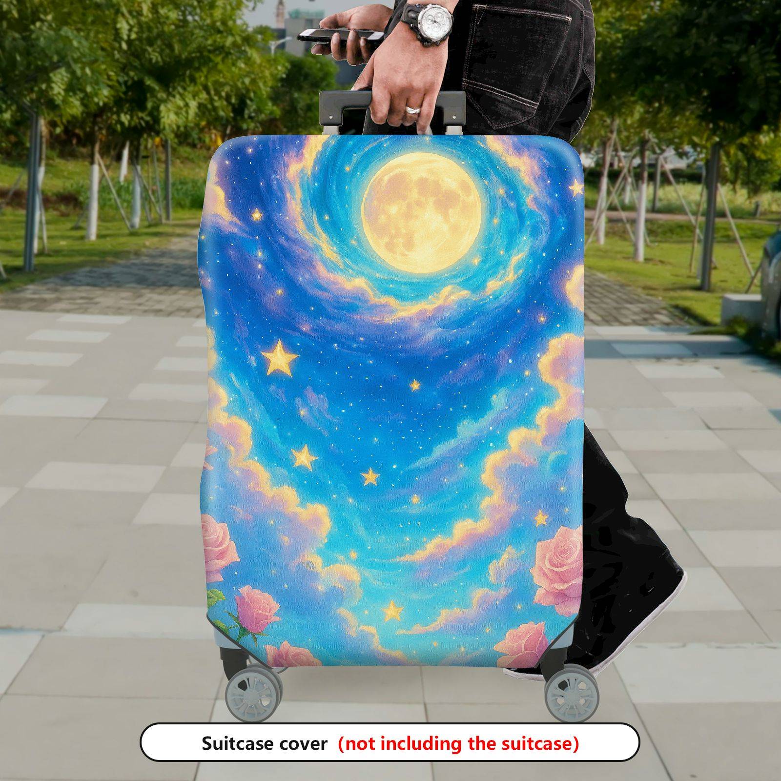 1-Piece Moon Star Rose Artistic Fantasy Dreamy  Suitcase Luggage Cover, Stretch Protective Sleeve