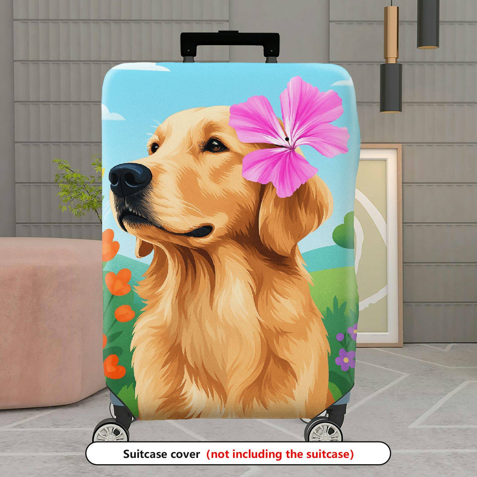 1-Piece Dog Flower Garden Nature Cute Artistic  Suitcase Luggage Cover, Stretch Protective Sleeve